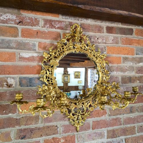 ANTIQUE FRENCH 19TH CENTURY ORMOLU WALL MIRROR WITH SIX BRANCH CANDELABRA CIRCA 1860 - ADDITIONAL PHOTO 1