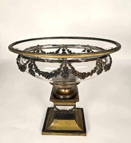 LARGE FRENCH GLASS AND BRONZE MOUNTED PEDESTAL BOWL C 1860 - ADDITIONAL PHOTO 1