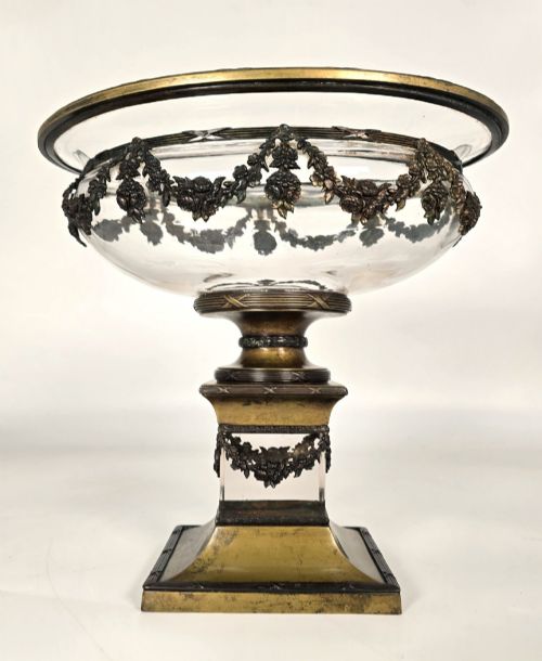 LARGE FRENCH GLASS AND BRONZE MOUNTED PEDESTAL BOWL C 1860 - ADDITIONAL PHOTO 2