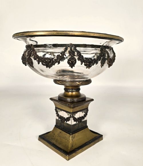 LARGE FRENCH GLASS AND BRONZE MOUNTED PEDESTAL BOWL C 1860 - ADDITIONAL PHOTO 3