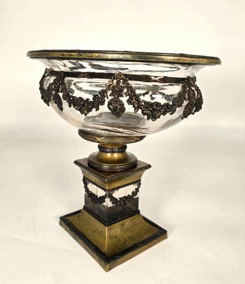 LARGE FRENCH GLASS AND BRONZE MOUNTED PEDESTAL BOWL C 1860 - ADDITIONAL PHOTO 5