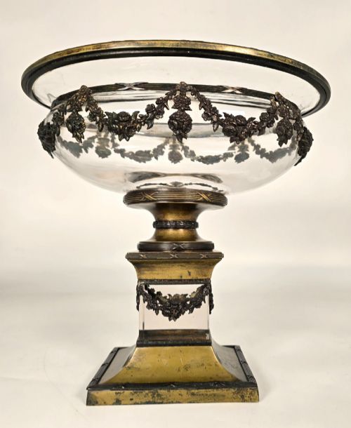 LARGE FRENCH GLASS AND BRONZE MOUNTED PEDESTAL BOWL C 1860 - ADDITIONAL PHOTO 12
