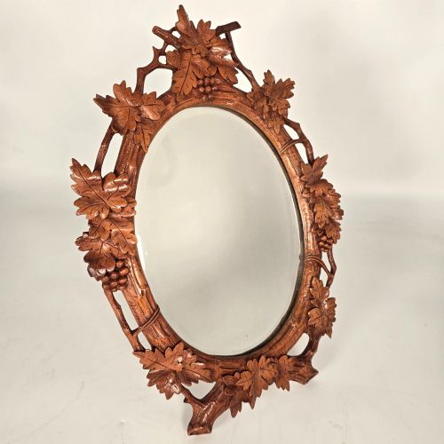 Finely Carved Swiss or Black Forest Lime Wood Table Mirror, Circa 1880