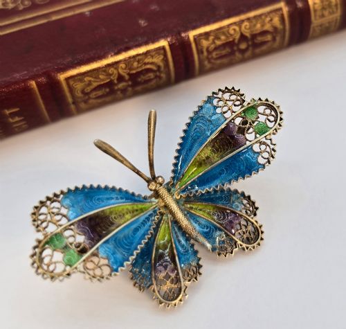 Silver Gilt and Enamel Butterfly Brooch, C. 1930