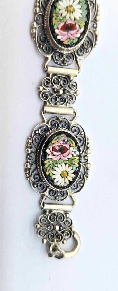 A rare Italian silver filigree and micro mosaic bracelet C1920 View III
