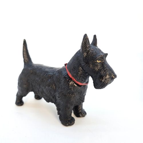 Antique 1920s Hand Painted Scottie Dog Table Lighter in Cast Metal
