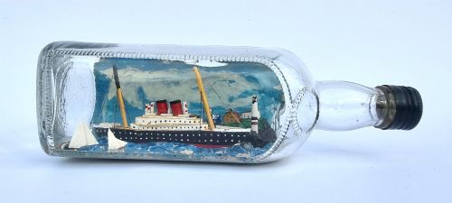 Steam Ship in a Bottle, Folk Art, English, Diorama C1930