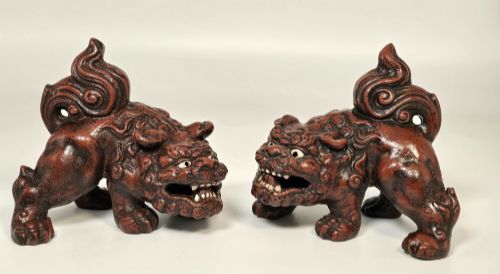 An Ornate Pair of French Chinoiserie Cast Iron Foo Dogs (Circa 1900)