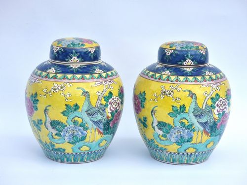 A Pair of Chinese Ginger Jars, Hand Painted Circa 1930