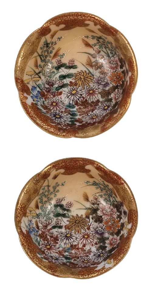 Japanese Porcelain Pair of  Kutani Ware Miniature Bowls, Meiji Period Circa 1880