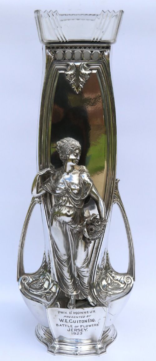 Wmf Silver Plated Battle of the Flowers Vase, Jersey Circa 1920