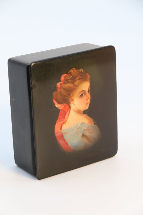 Russian Lacquered Box with Hand Painted Portrait, C.1920