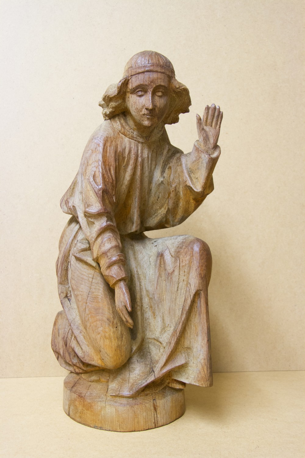 A rare pair of early carved oak religious figures of saints View X