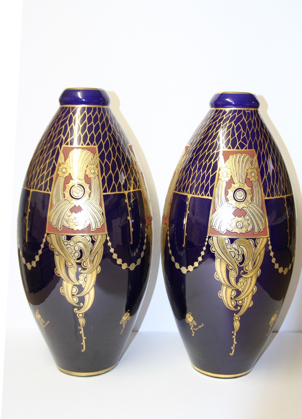 A large pair of French Pinon-Heuze pottery vases