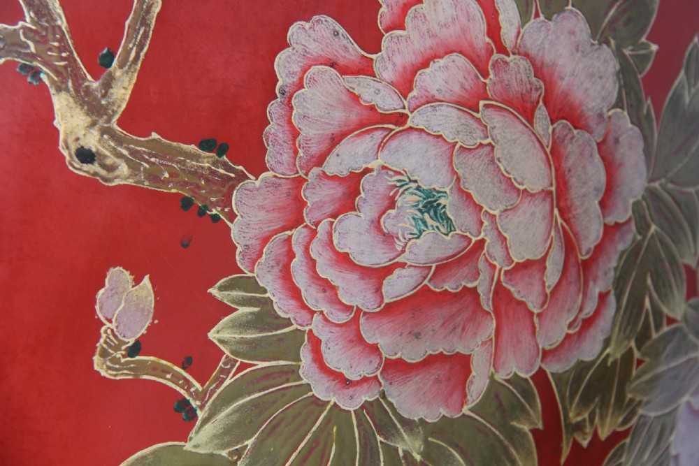 A massive Chinese Red Lacquered Vase and Stand  over a meter tall View III