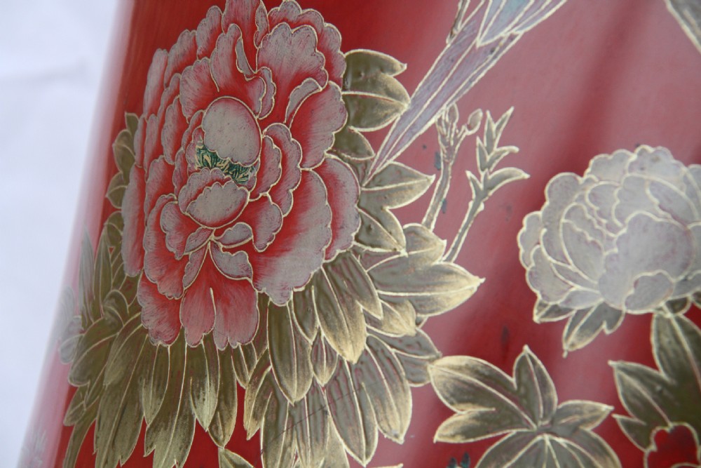 A massive Chinese Red Lacquered Vase and Stand  over a meter tall View VII