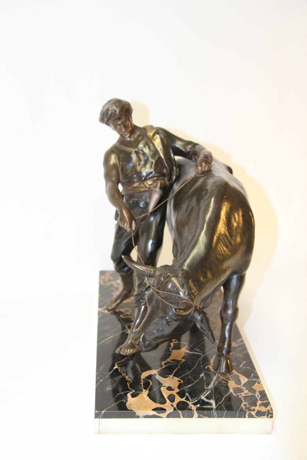 French spelter  sculpture  with Bull 20th  century View III
