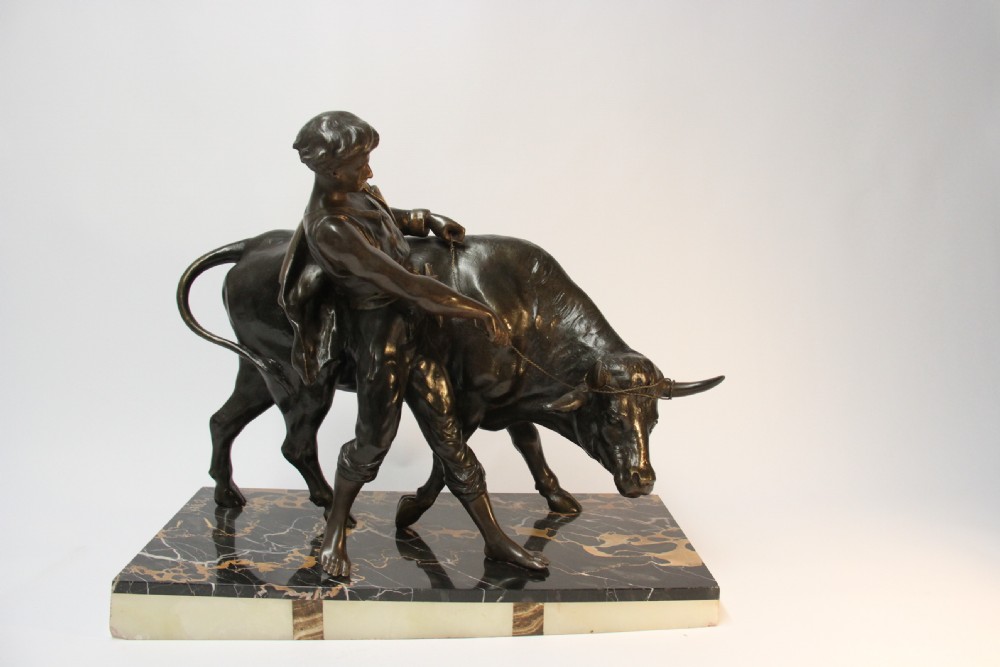 French spelter  sculpture  with Bull 20th  century View X