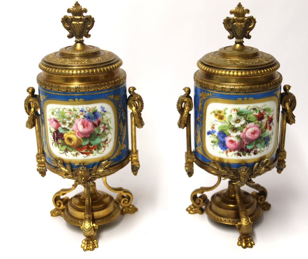 A fine 19th century pair of French Sevres style porcelain and ormolu Vases. View II