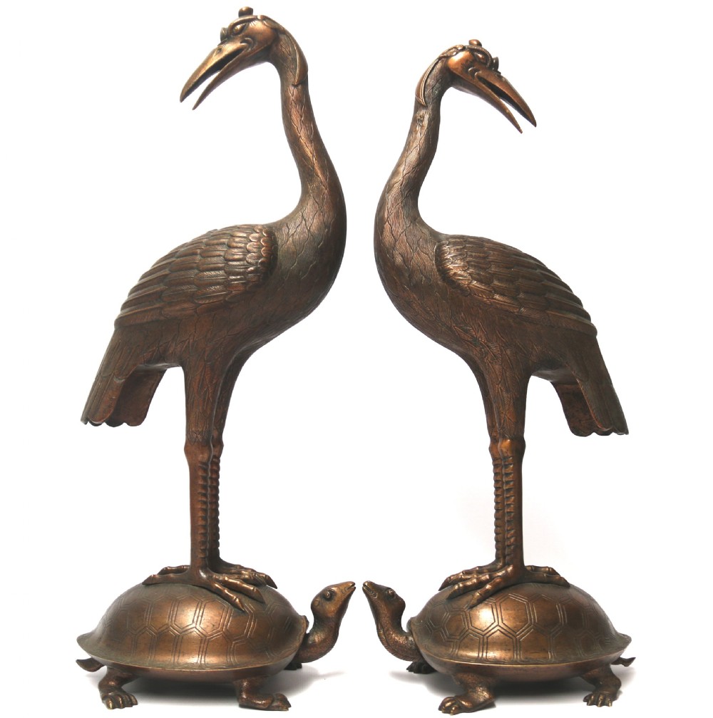 A large pair of Japanese bronze storks