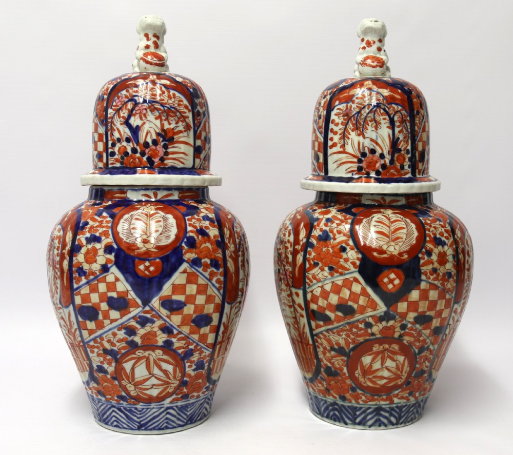 A large pair of Japanese Imari Ginger Jars with covers View II