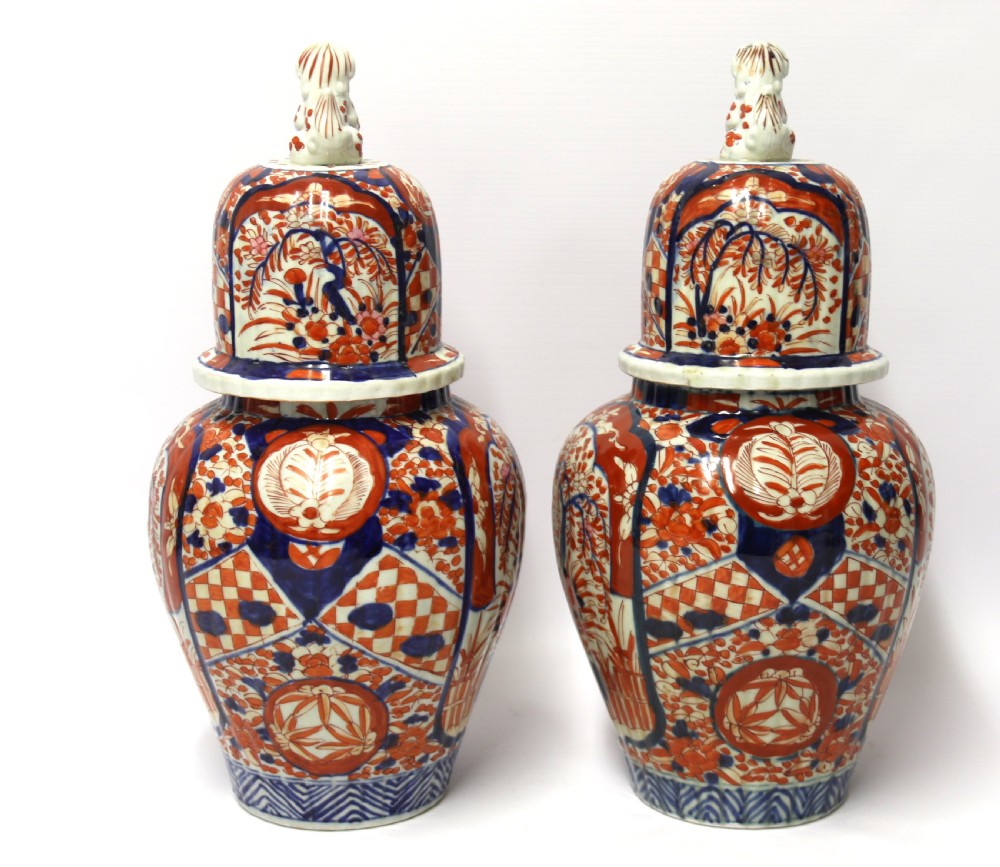 A large pair of Japanese Imari Ginger Jars with covers View III