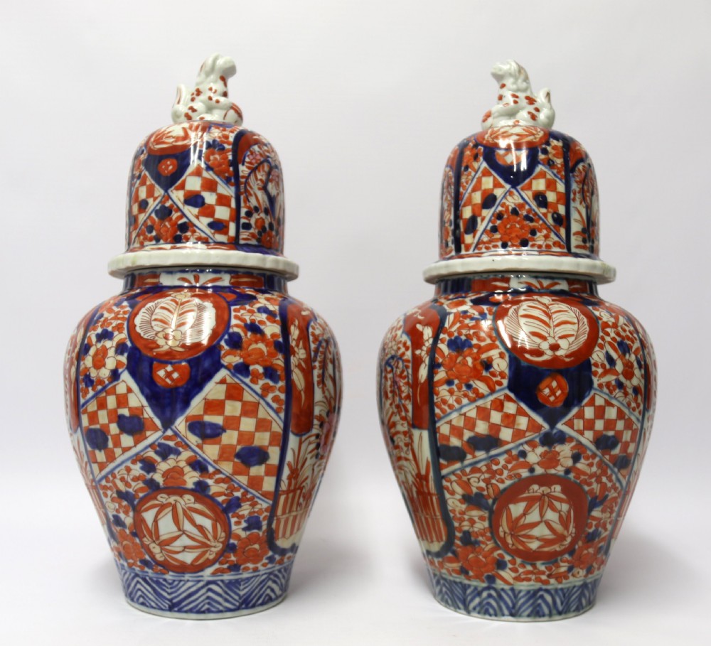 A large pair of Japanese Imari Ginger Jars with covers View V