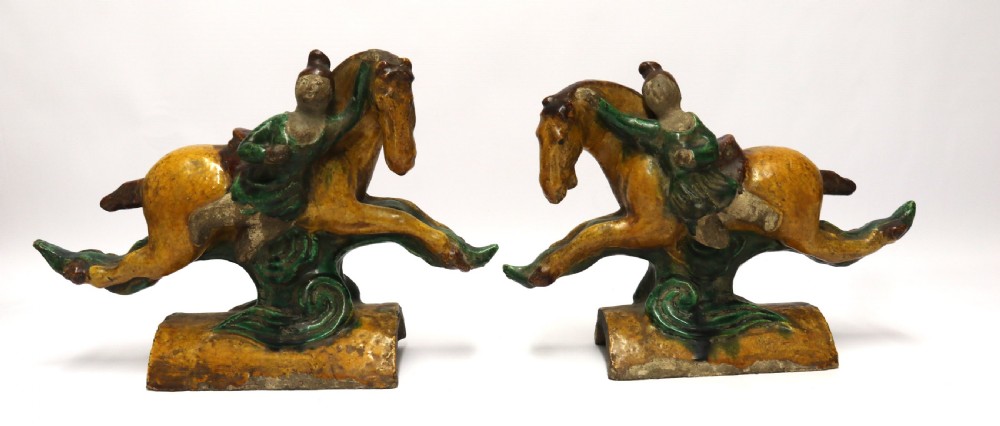A pair of Chinese pottery ridge tiles View X