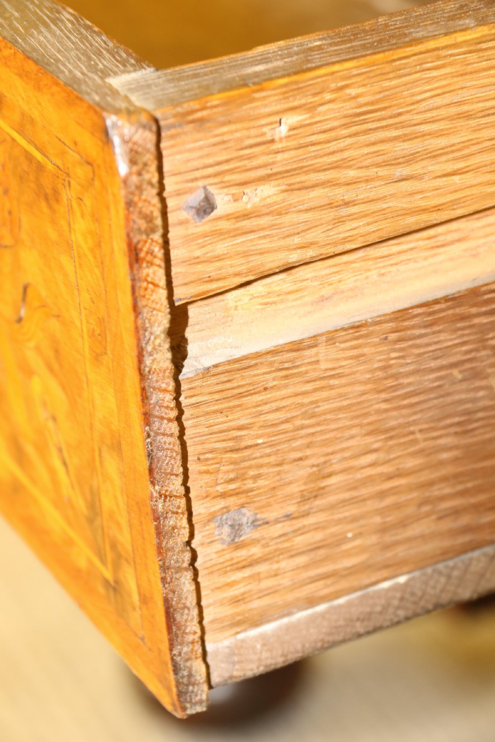 A rare Dutch burr walnut lowboy View XIX