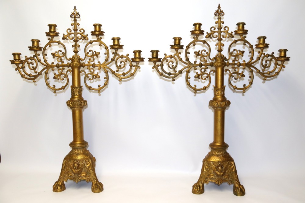 A large pair of Gothic  Gilt brass Candelabra View II