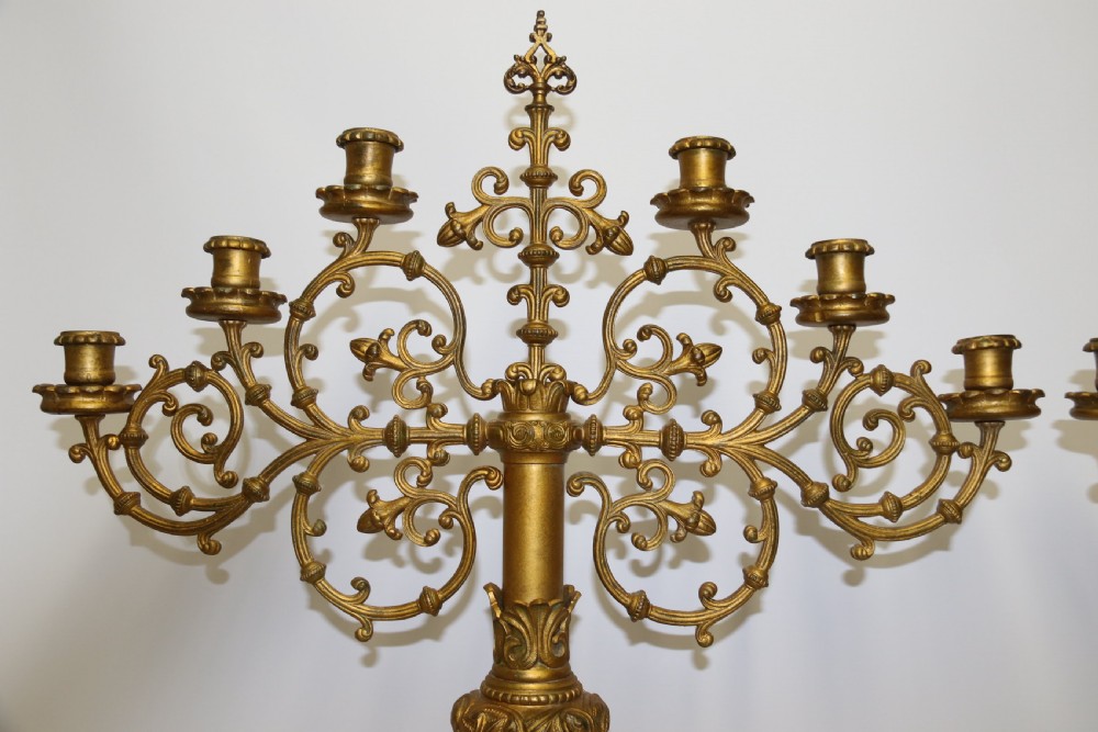 A large pair of Gothic  Gilt brass Candelabra View X