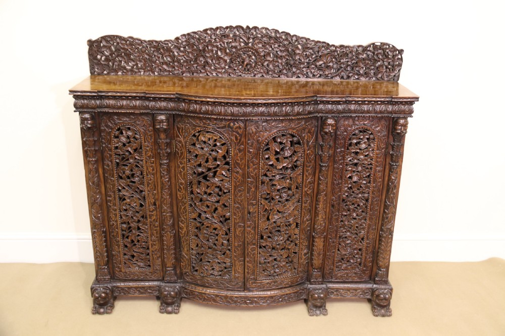 19th century Indian carved padauk wood side cabinet View II