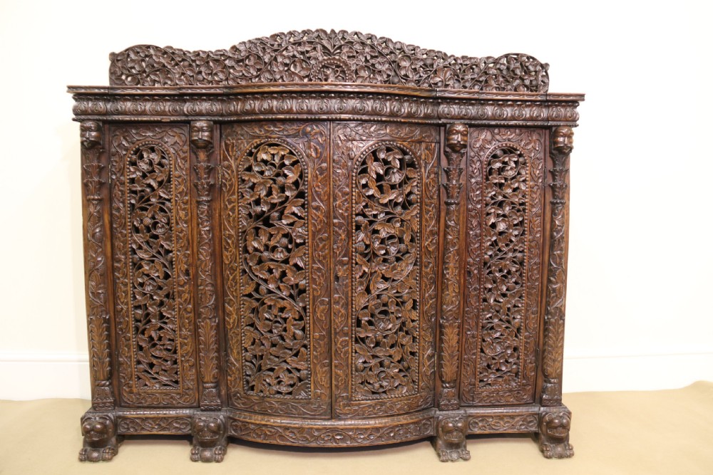 19th century Indian carved padauk wood side cabinet View III