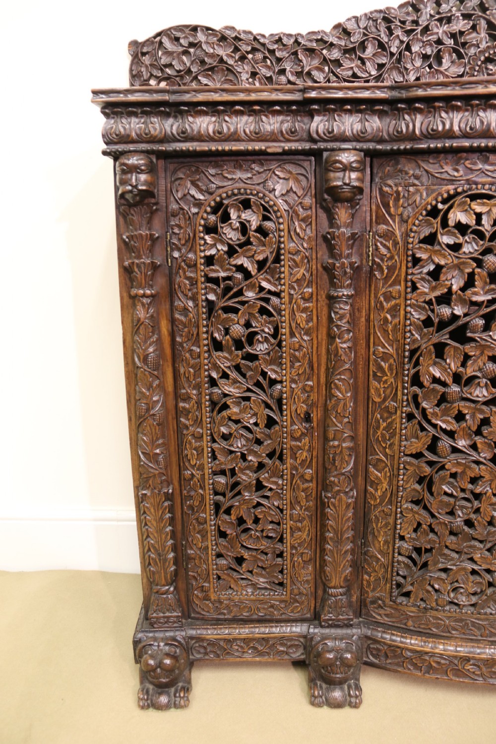 19th century Indian carved padauk wood side cabinet View IV