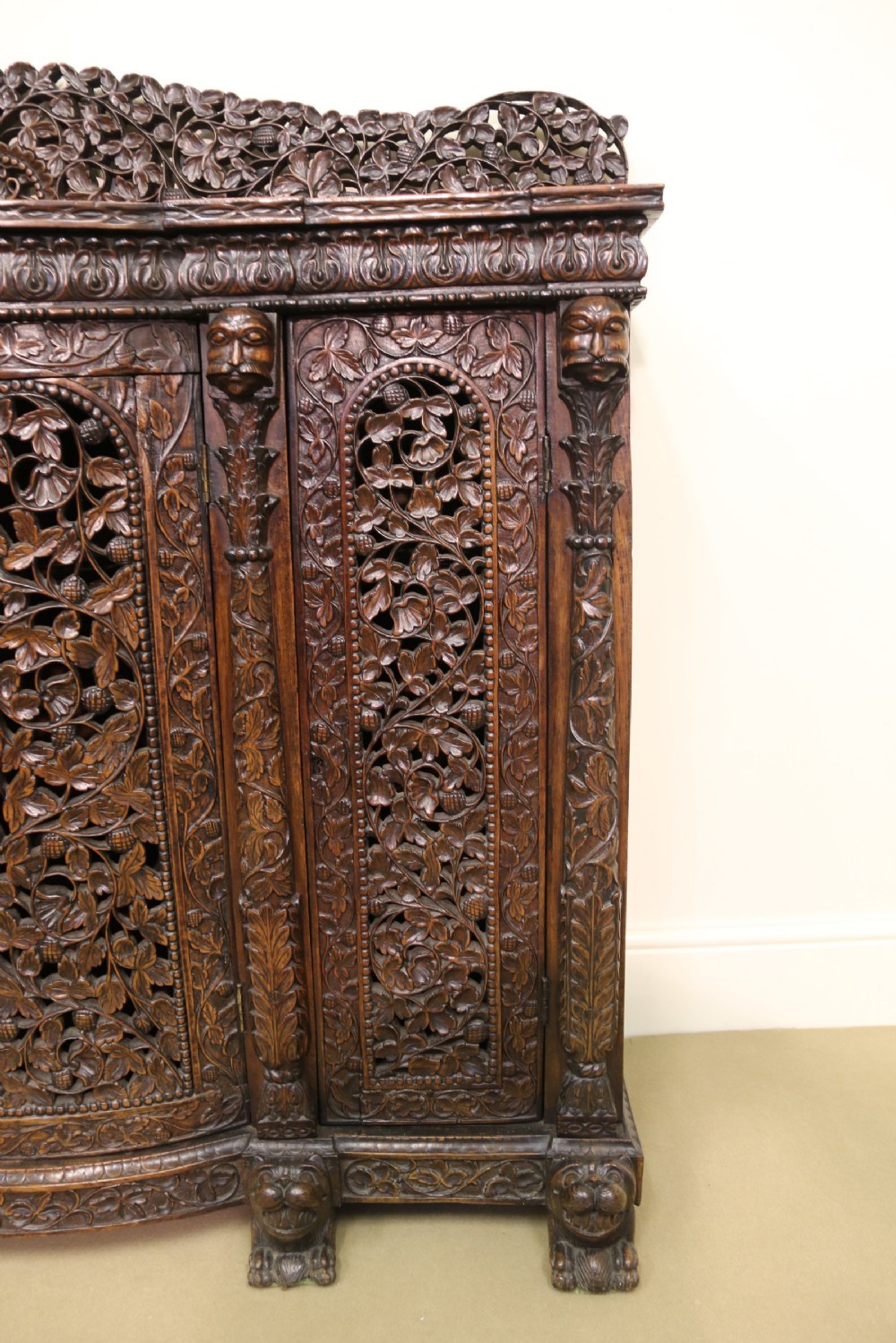 19th century Indian carved padauk wood side cabinet View V