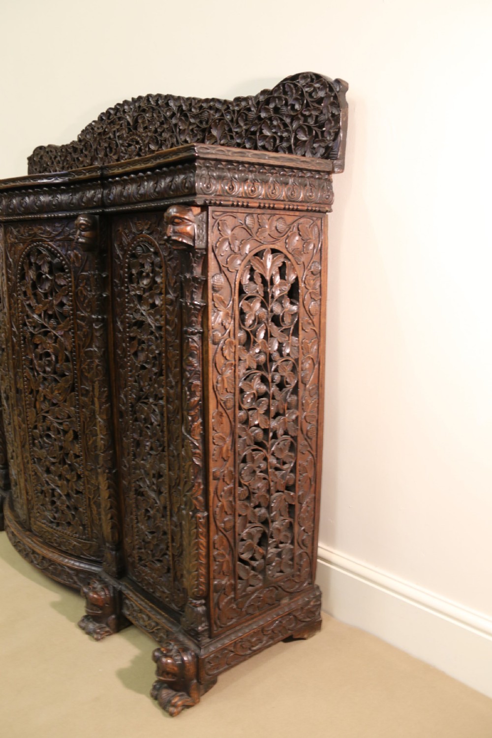 19th century Indian carved padauk wood side cabinet View XVI