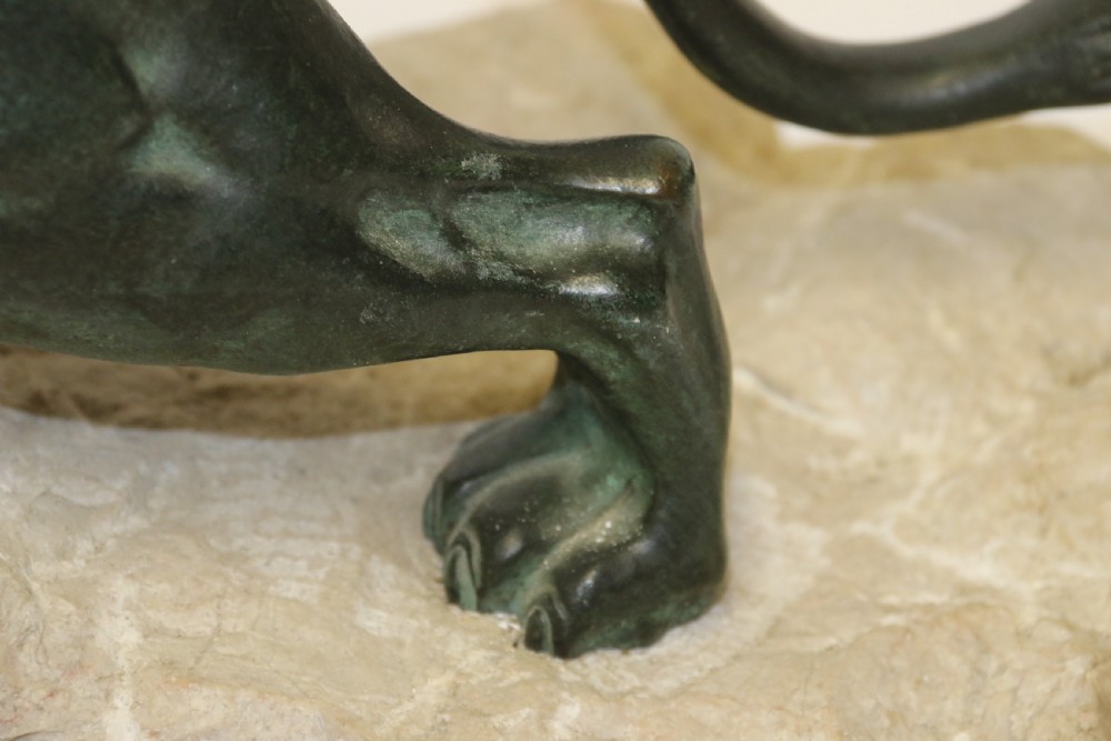 Early 20th century Bronze study of a Lion mounted on limestone base View III