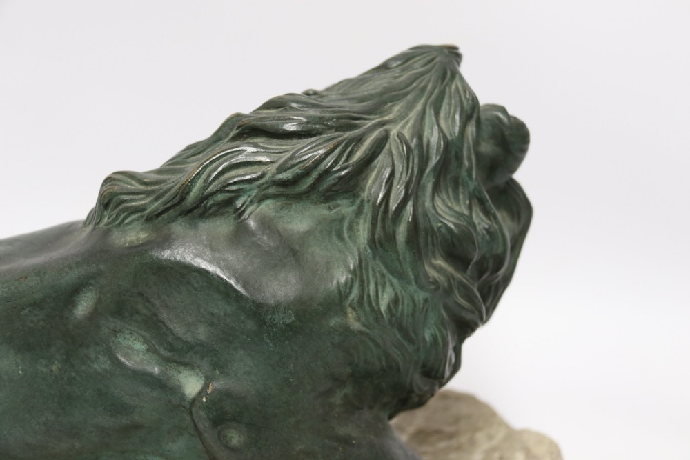 Early 20th century Bronze study of a Lion mounted on limestone base View V