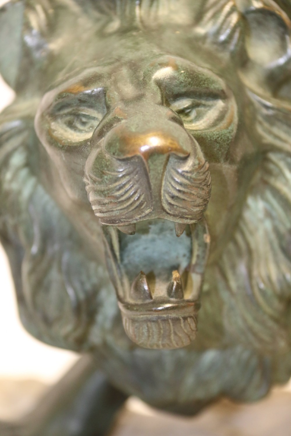 Early 20th century Bronze study of a Lion mounted on limestone base View XII