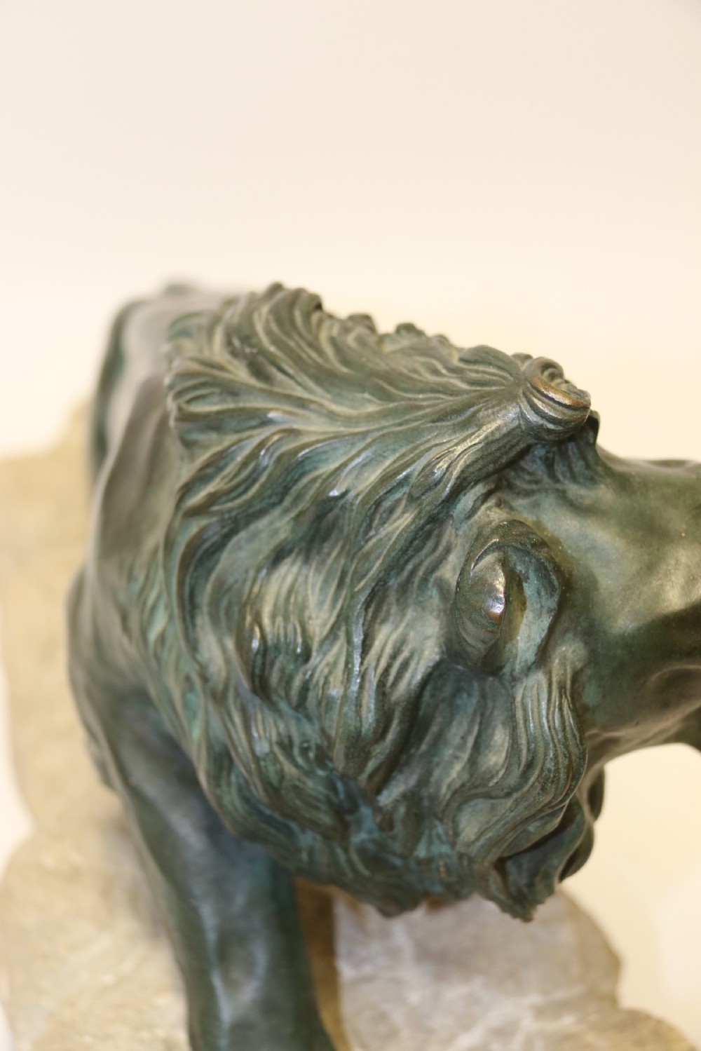 Early 20th century Bronze study of a Lion mounted on limestone base View XIII