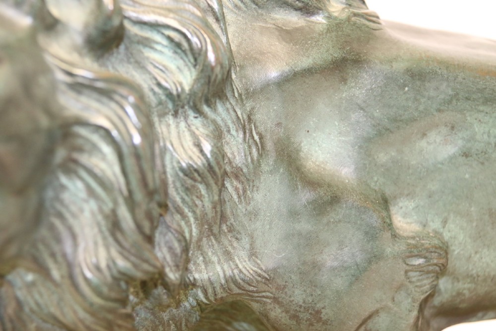 Early 20th century Bronze study of a Lion mounted on limestone base View XIV