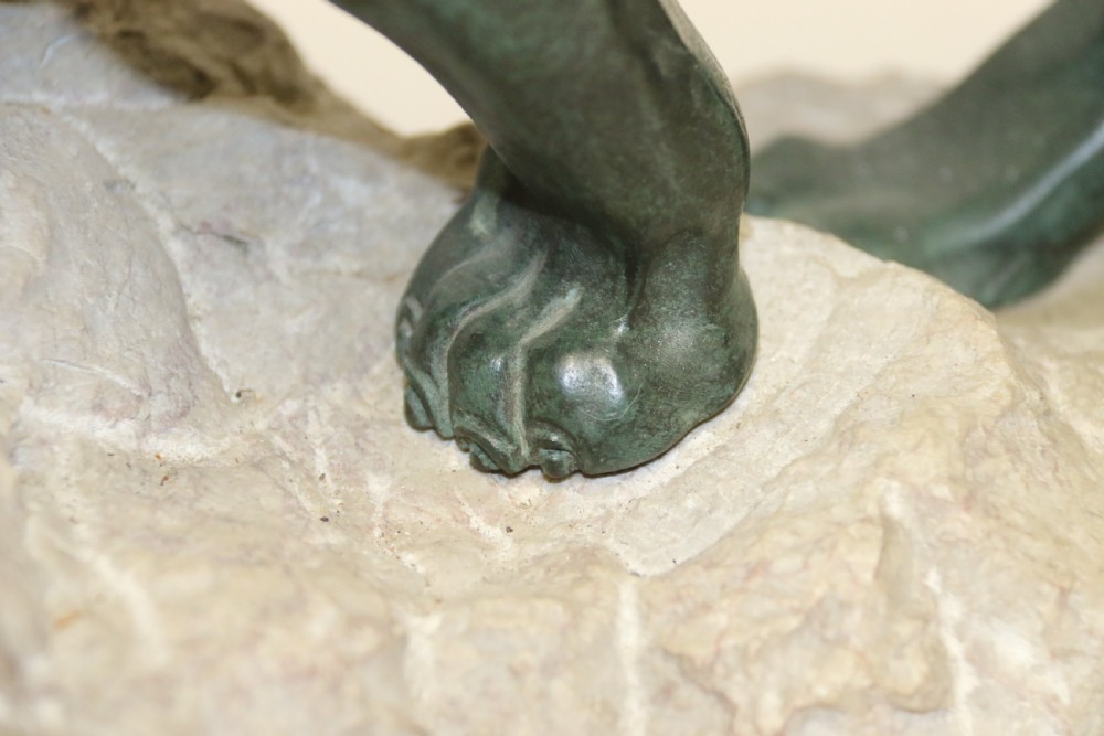 Early 20th century Bronze study of a Lion mounted on limestone base View XV