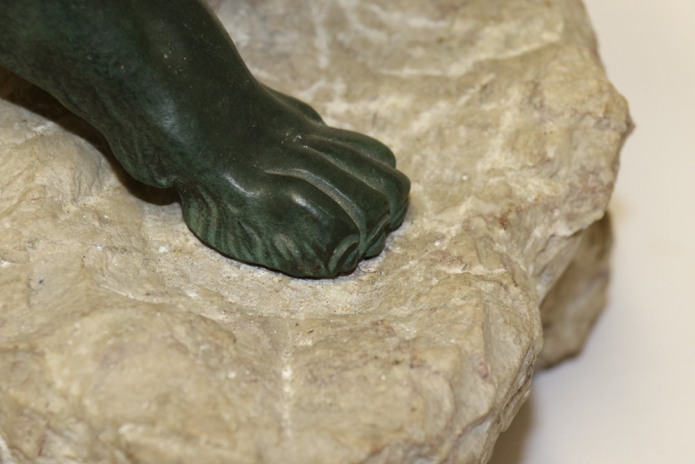 Early 20th century Bronze study of a Lion mounted on limestone base View XVII