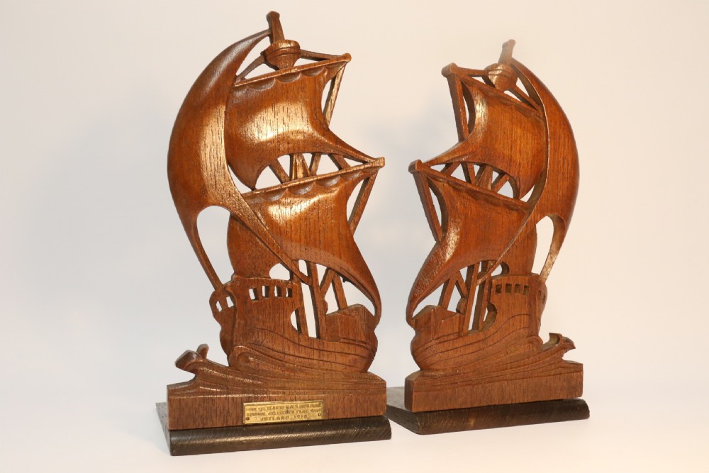 A rare pair of Naval Interest Teak Book Ends View III