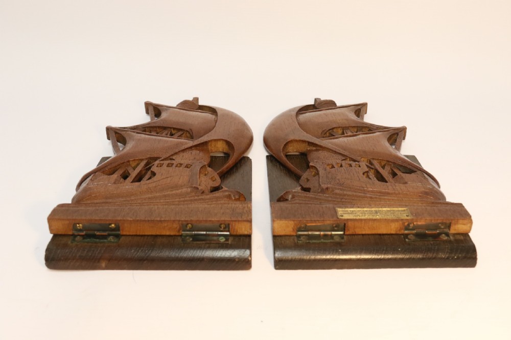 A rare pair of Naval Interest Teak Book Ends View VII