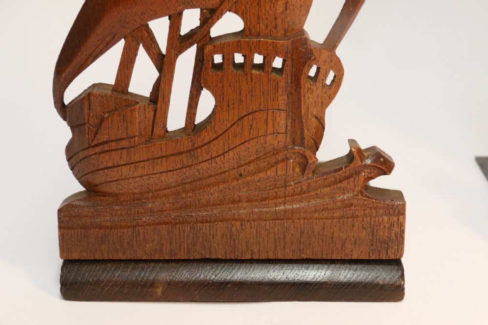 A rare pair of Naval Interest Teak Book Ends View IX