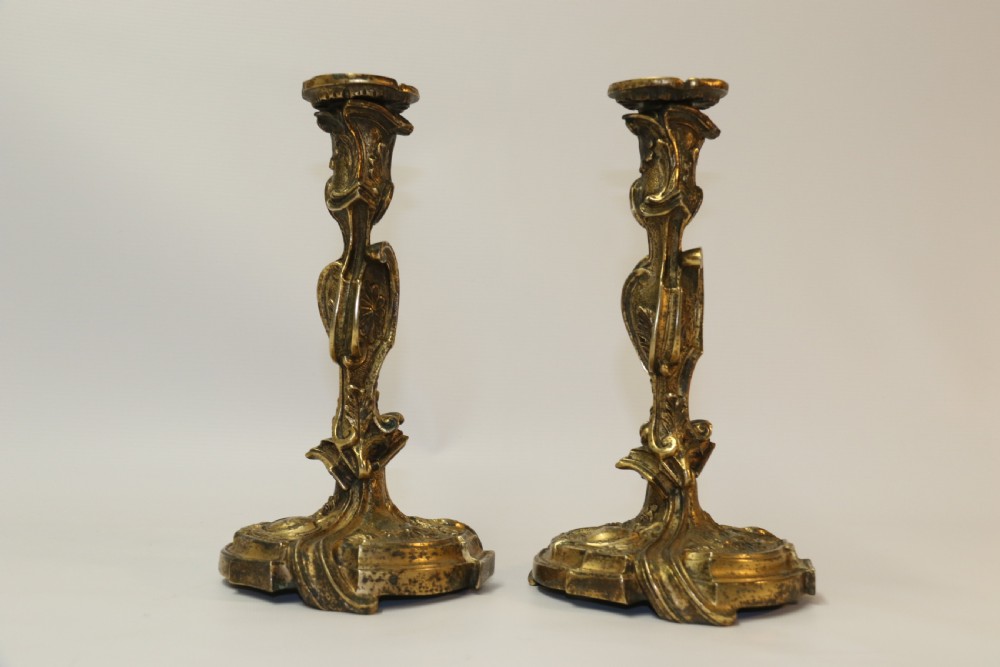A rare pair of 18th century French Gilt Bronze Candlesticks View II
