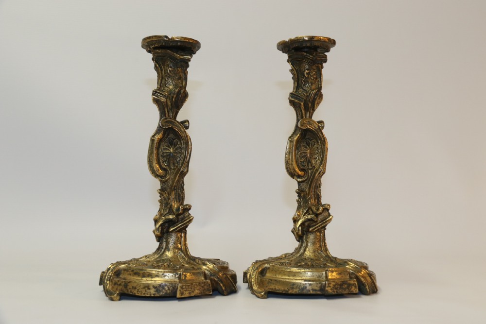 A rare pair of 18th century French Gilt Bronze Candlesticks View III