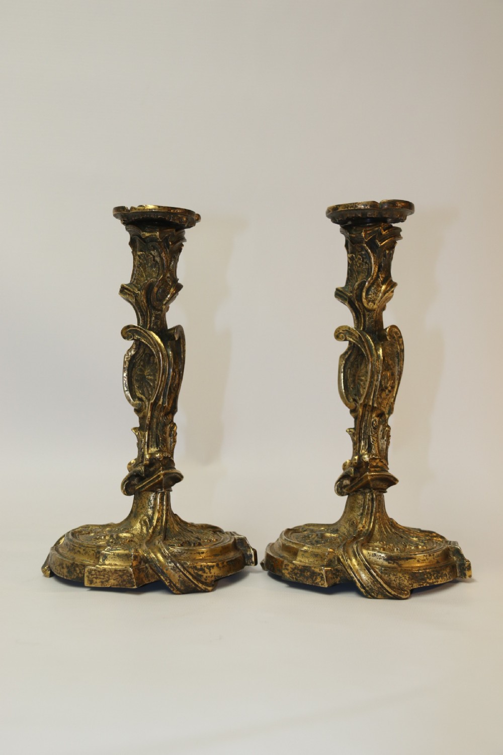 A rare pair of 18th century French Gilt Bronze Candlesticks View IV