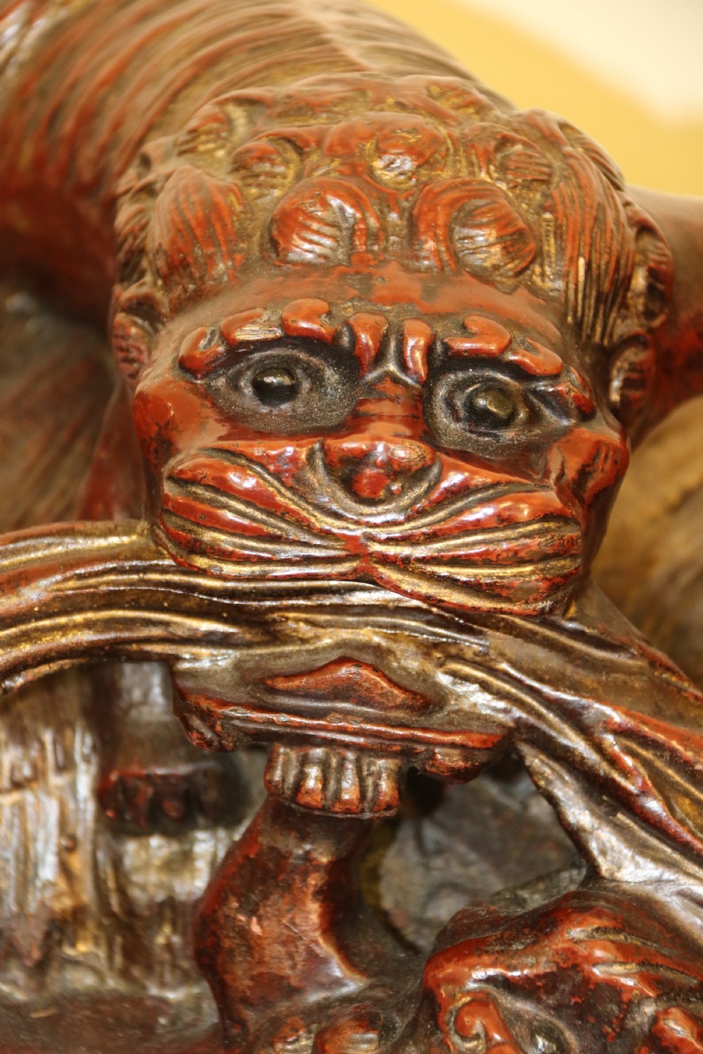 A rare pair of Chinese Mythical Beasts/Dogs of Foo on Stands View III